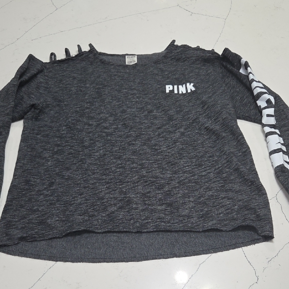PINK Victoria's Secret Charcoal Heather Top Sz S Oversized Fit Gentle Used